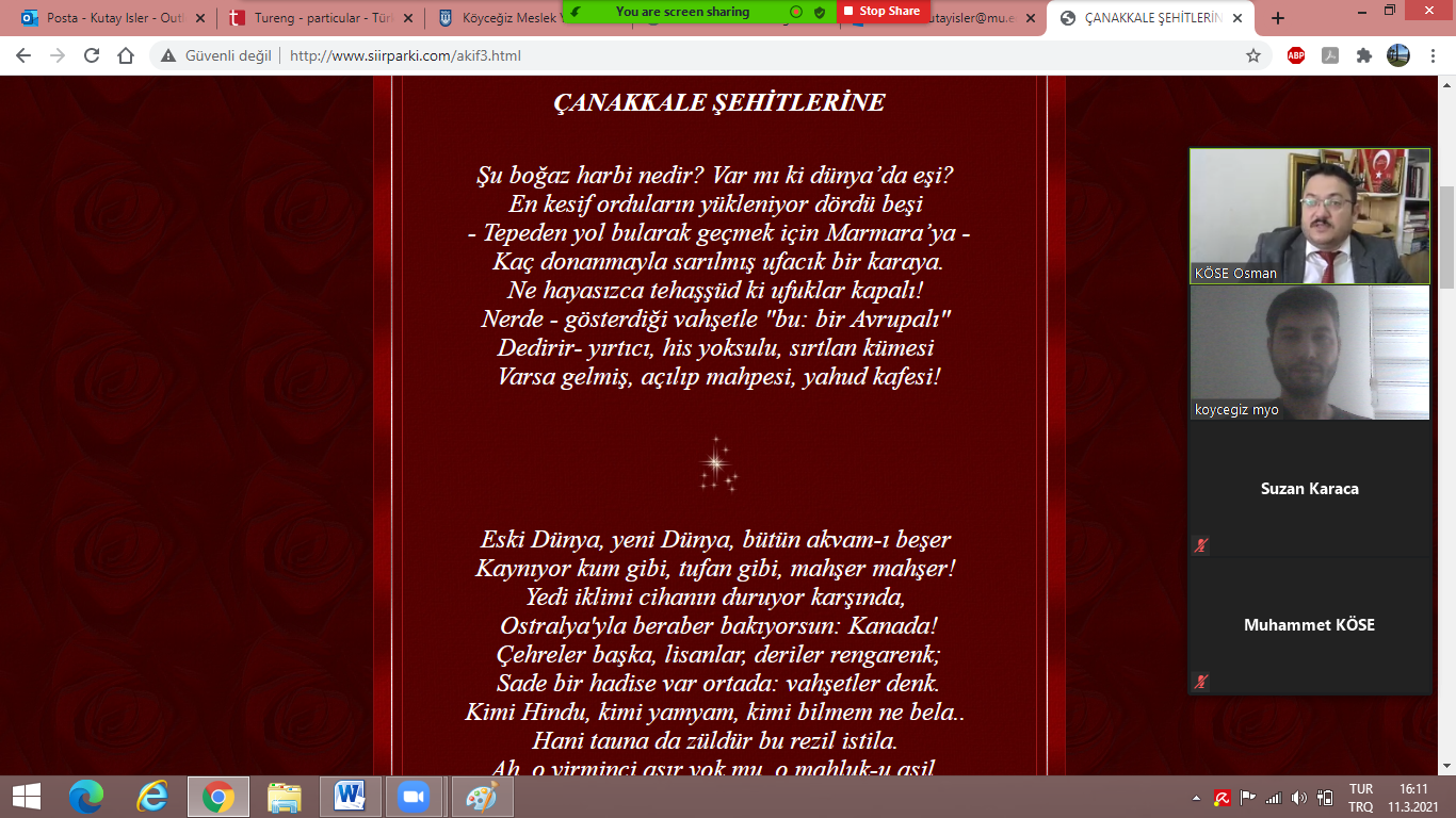 koycegiz meslek yuksekokulu mugla sitki kocman universitesi istiklal marsi nin kabulu ve mehmet akif ersoy u anma etkinligi